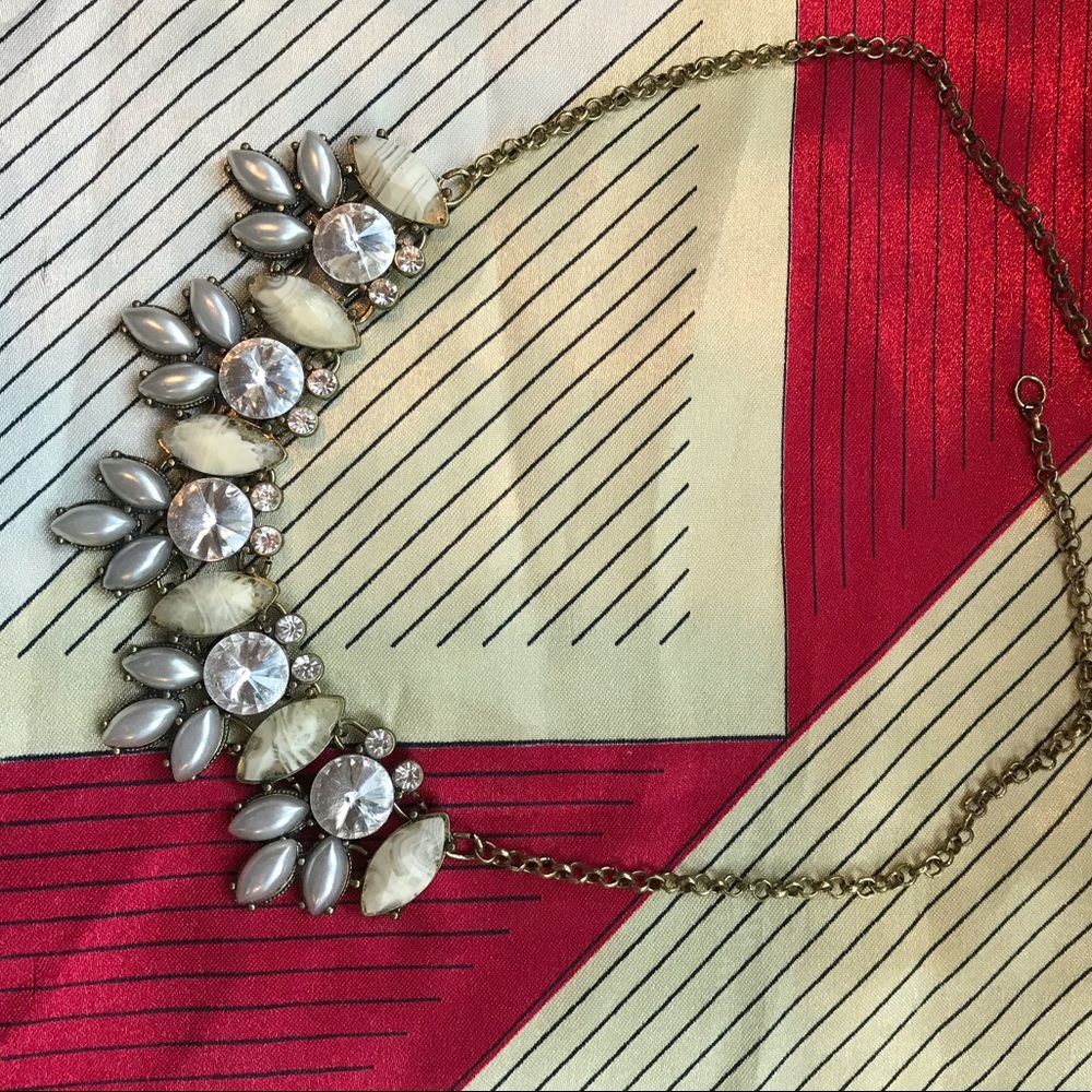 Statement necklace with gray and cream stones